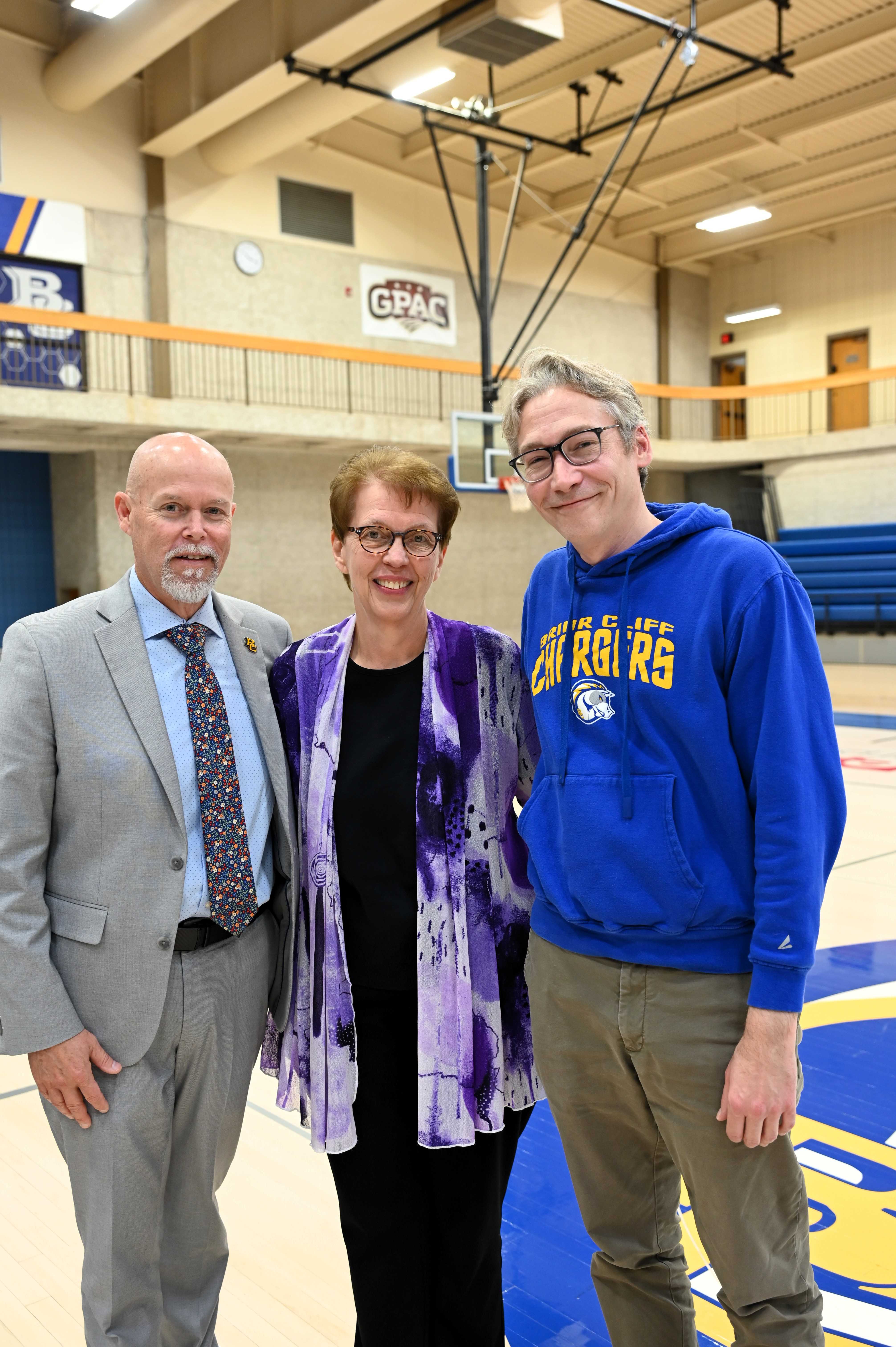 Dr. Matthew Draud, President; Sr. Kathy Knipper, Keynote Speaker; and Michael Horka, Director of Campus Ministry